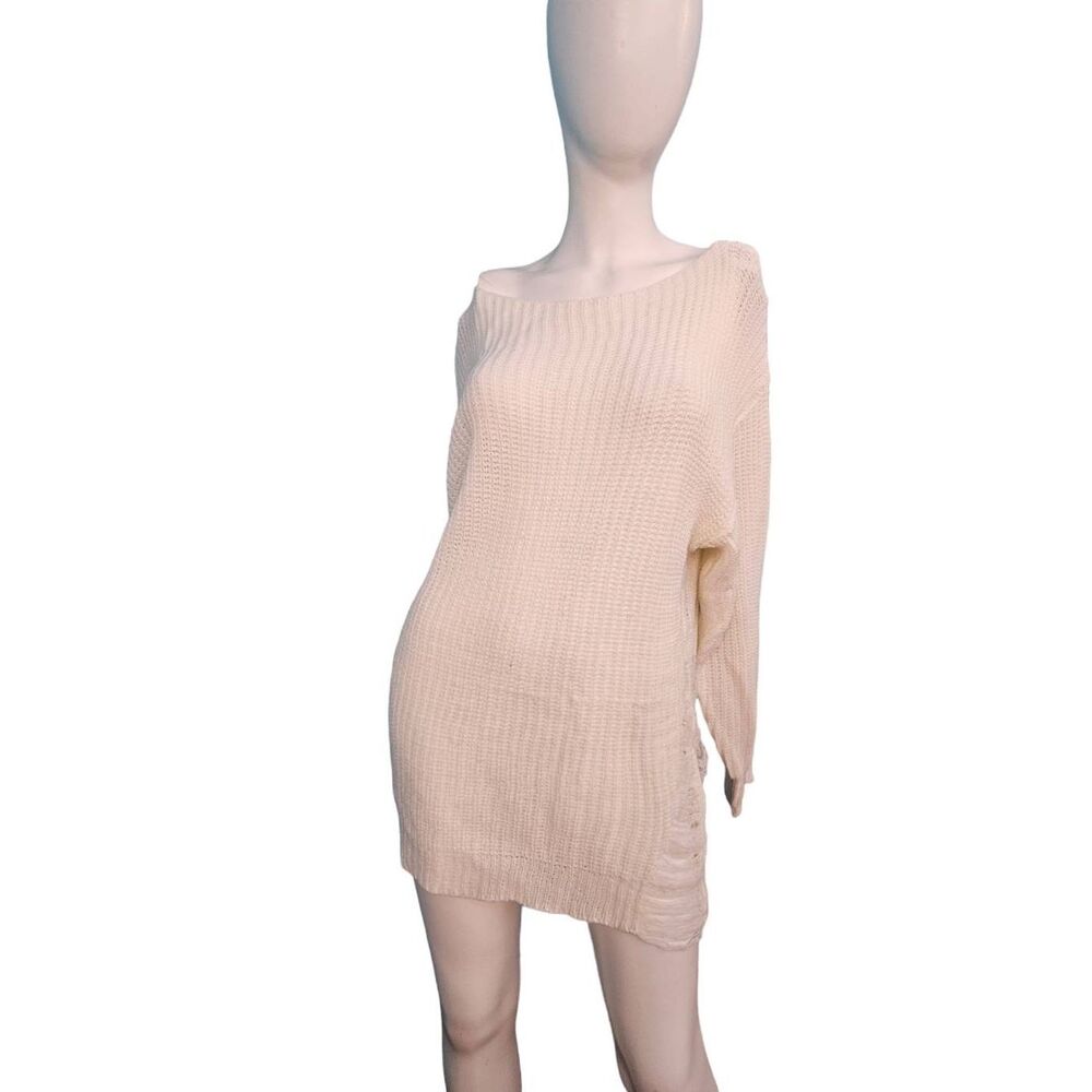 Cream Distressed Sweater Womens Size Large - Picture 4 of 8